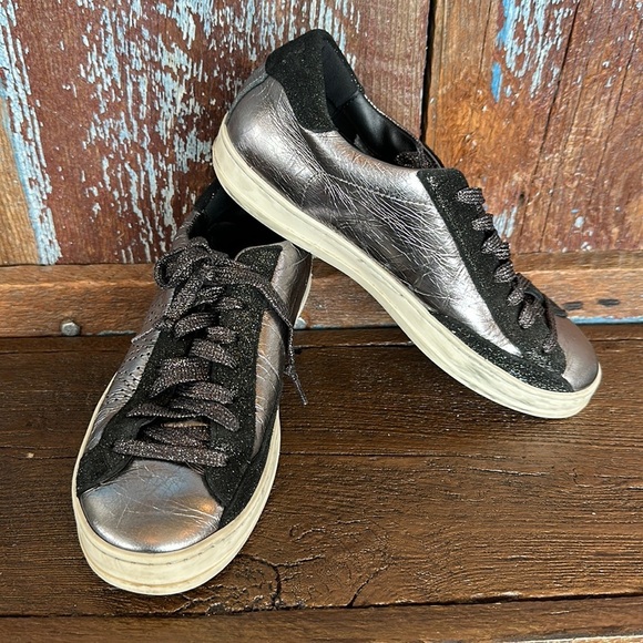 P448 Black Silver Sneakers Size 38 - Picture 1 of 12